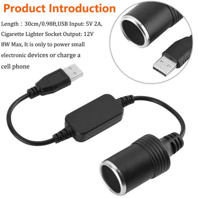 USB A macho para 12v Soquete do isqueiro do cigarro do carro cabo de conversor de energia feminino 3