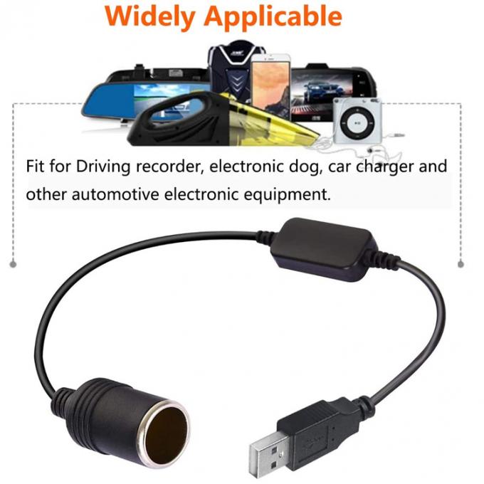 USB A macho para 12v Soquete do isqueiro do cigarro do carro cabo de conversor de energia feminino 4