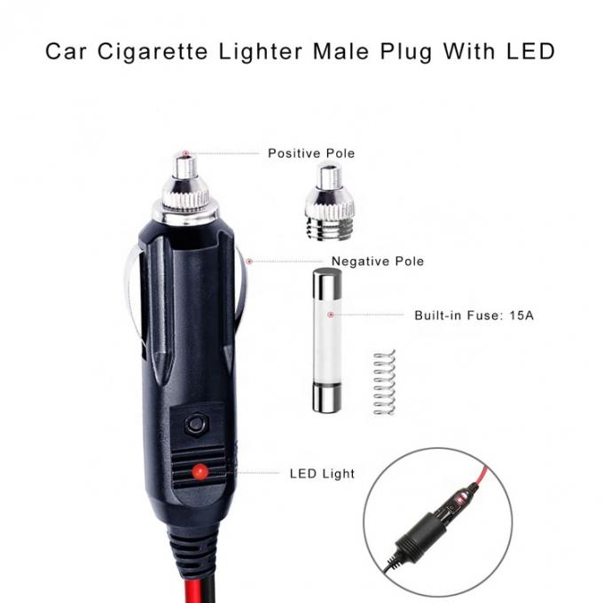 12V 24V 15A fusível auto cigarro isqueiro macho pluguem com fio de lata de chumbo 2