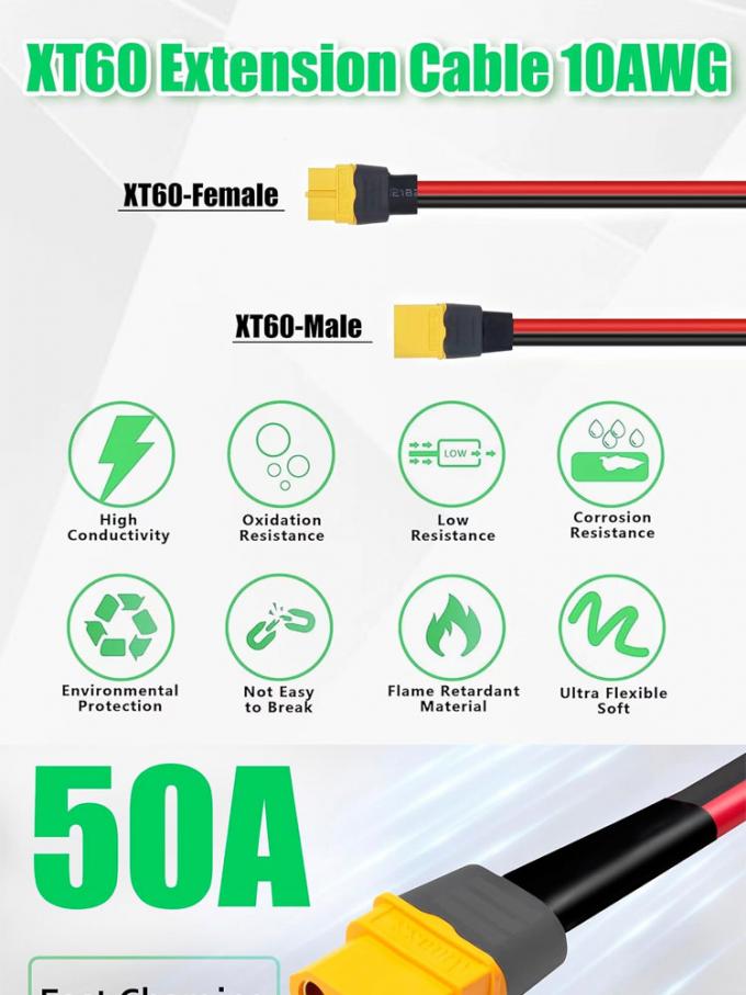 10AWG 12AWG Homem para Mulher XT60 XT60H Conector Cable de Adaptador de Extensão para Bateria RC Power Station Painel Solar 2