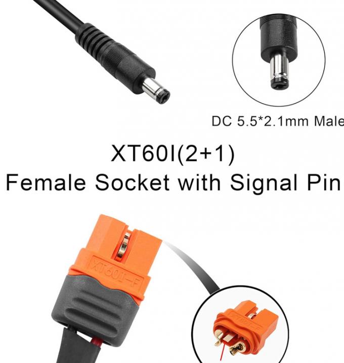 DC 5.5x2.1mm 5.5x2.5mm Plug Jack de barril masculino para XT60 Conector de bateria Cabo de fio para painel solar FPV 3