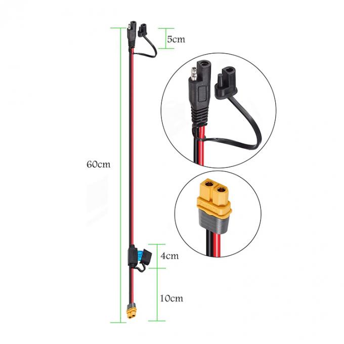 Conector feminino XT60 para cabo de extensão SAE com suporte de fusível para central de energia solar 3