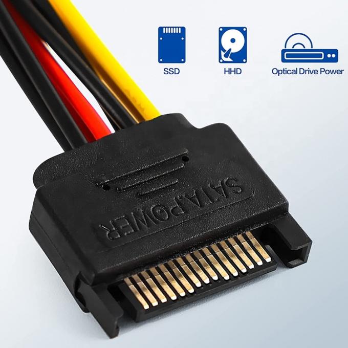 Sata 15 Pin Macho para Dual Molex 4 Pin Lp4 IDE Female Hard Drive Power Y Adaptador Converter Cable para HDD SSD 2