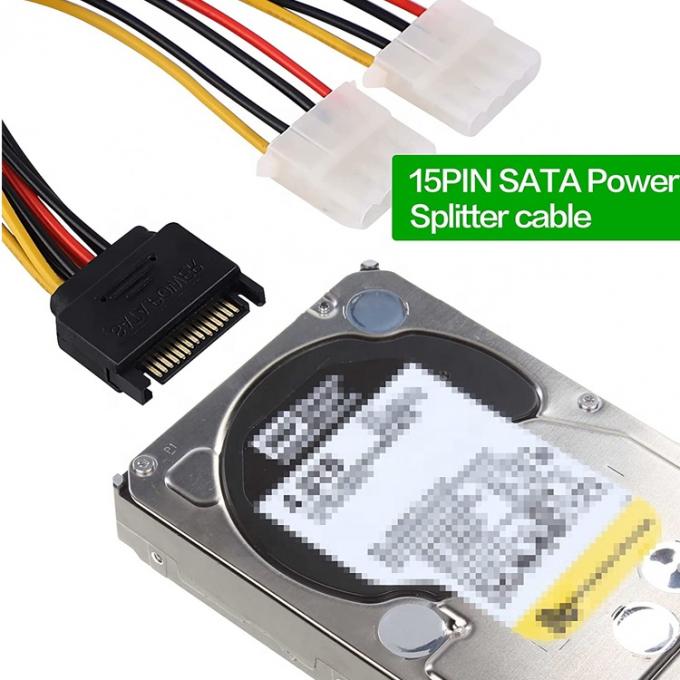 Sata 15 Pin Macho para Dual Molex 4 Pin Lp4 IDE Female Hard Drive Power Y Adaptador Converter Cable para HDD SSD 5