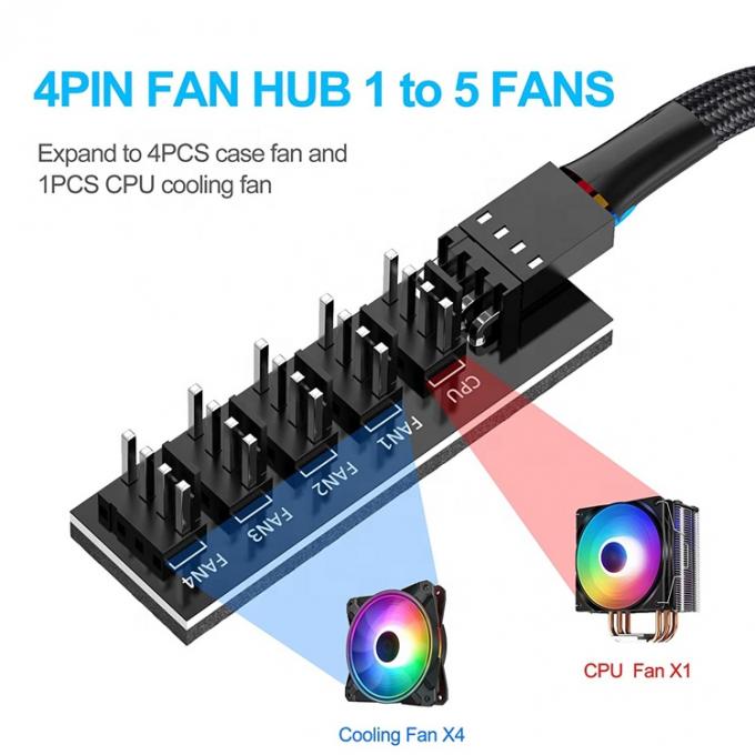 1 a 5 maneiras 4 Pin Splitter PWM PC Fan Hub Cable de alimentação para ATX Computador Case 4 Pin e 3 Pin Fans de resfriamento 1