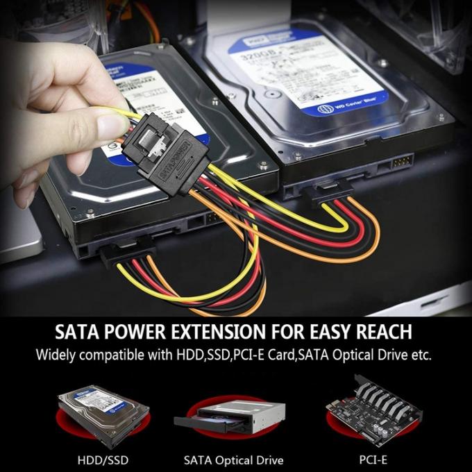 Homem para Mulher Data Sata 15 Pin Power Y Splitter Cable para Computador HDD SSD PC Case 0