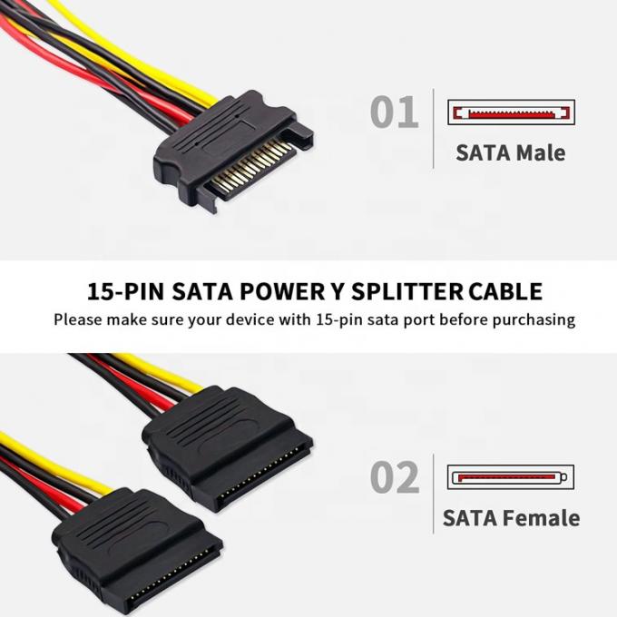 Homem para Mulher Data Sata 15 Pin Power Y Splitter Cable para Computador HDD SSD PC Case 3