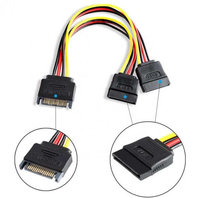 Homem para Mulher Data Sata 15 Pin Power Y Splitter Cable para Computador HDD SSD PC Case 2
