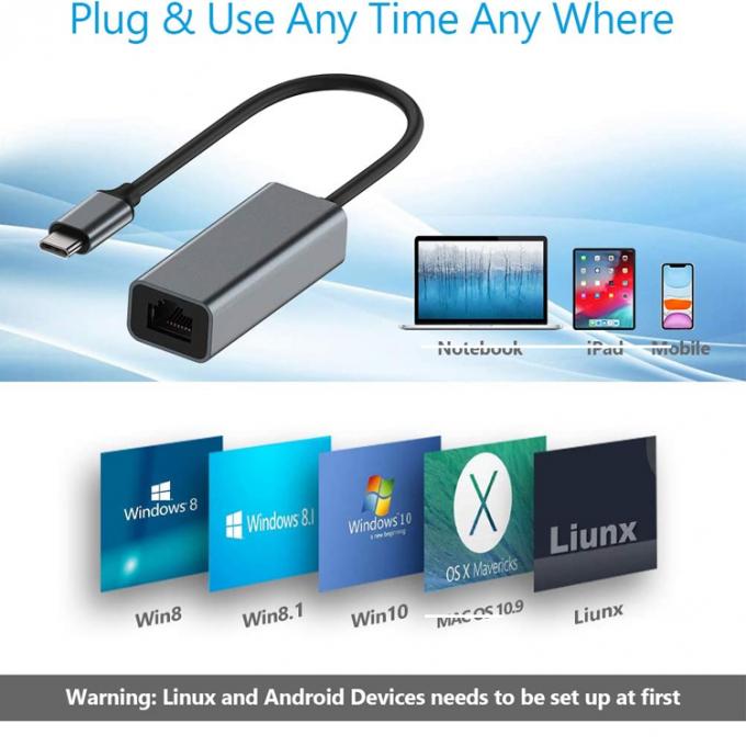 Plug and Play USB 3.0 Tipo C Macho a Gigabit RJ45 Ethernet Adaptador de LAN de rede para computador portátil 5