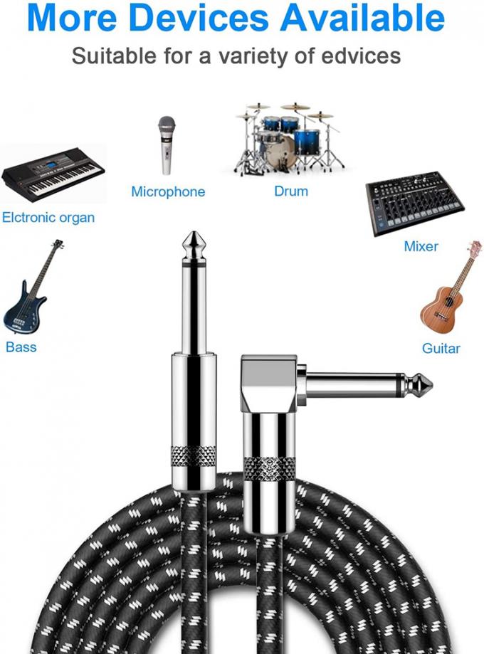 OEM 3M 1/4 Inch 6.3mm TS Jack Ângulo Direito Instrumento Musical Bass Amplificador Pedal Guitar Patch Cable 5