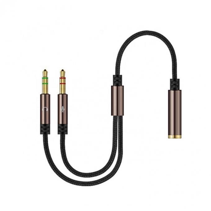 High Quality Nylon Braided Splitter 1 Mulher para 2 Homem Headset 3.5mm Jack Audio Mic Cable para Telefone 3
