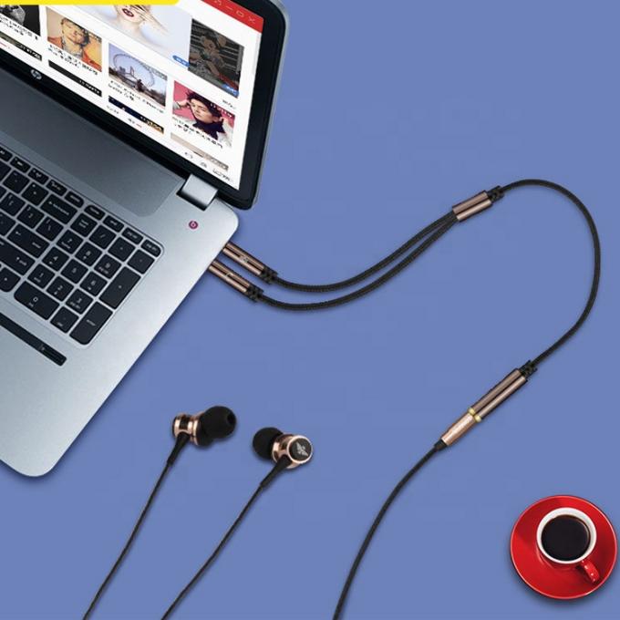 High Quality Nylon Braided Splitter 1 Mulher para 2 Homem Headset 3.5mm Jack Audio Mic Cable para Telefone 4