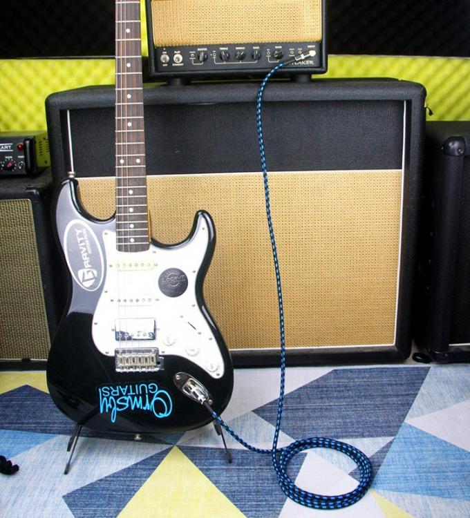 10FT durável azul trançado 90 graus em ângulo reto 1/4 TS Jack Instrumento Elétrico Guitar Patch Cable 5