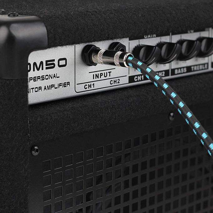 10FT durável azul trançado 90 graus em ângulo reto 1/4 TS Jack Instrumento Elétrico Guitar Patch Cable 6