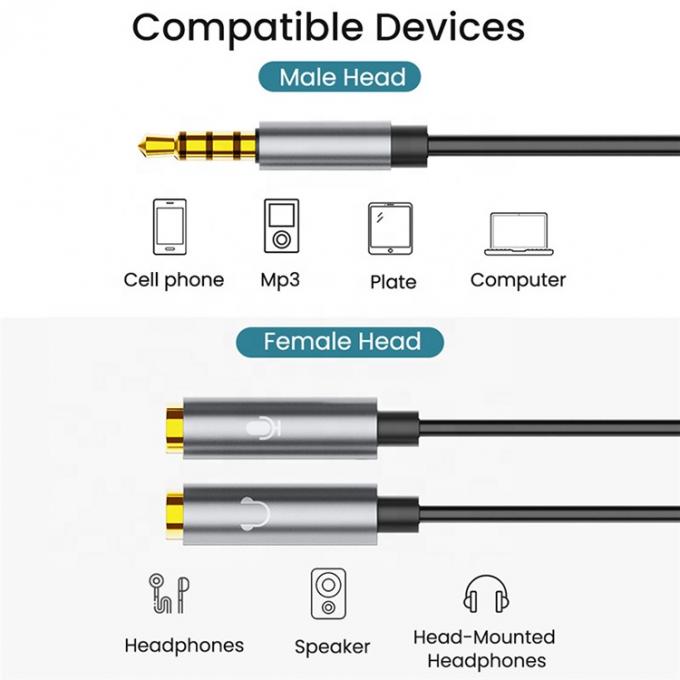 1 fone de ouvido masculino para 2 fones de ouvido femininos Y Splitter 3.5mm Jack Audio Splitter Cable 3
