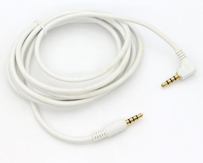 Conector de ouro branco personalizado macho para macho ângulo direito 3.5mm Jack TRRS Plug Stereo Audio Cable 4