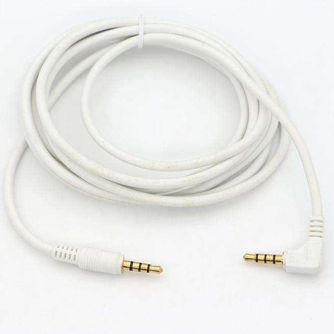 Conector de ouro branco personalizado macho para macho ângulo direito 3.5mm Jack TRRS Plug Stereo Audio Cable 5
