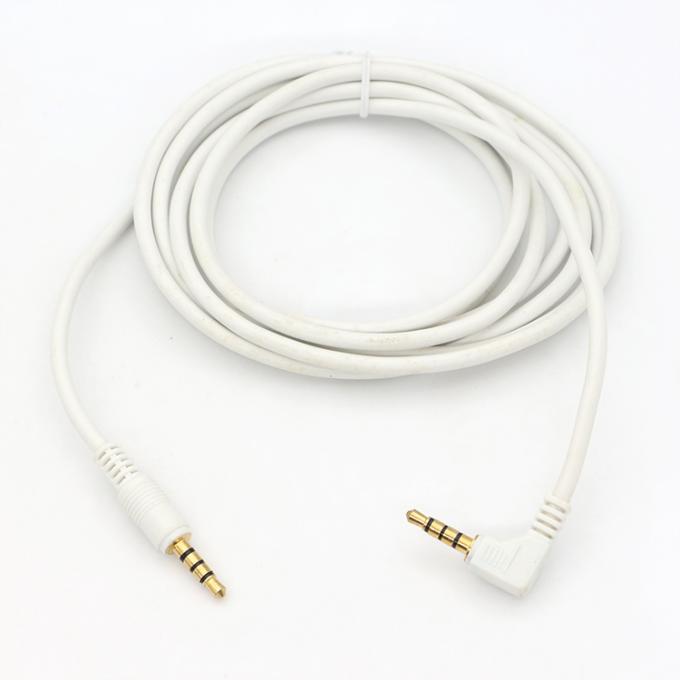 Conector de ouro branco personalizado macho para macho ângulo direito 3.5mm Jack TRRS Plug Stereo Audio Cable 6