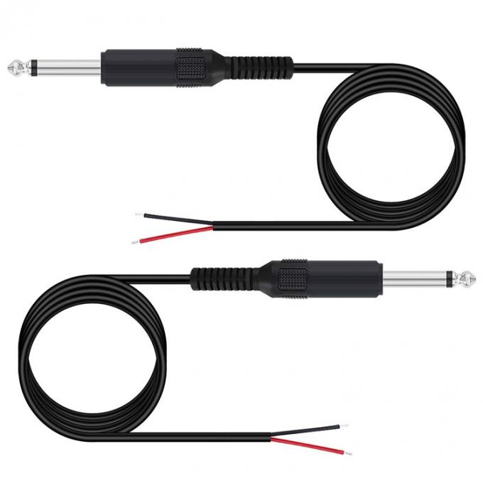 6.35mm 1/4 Inch TS 2 Ploes Jack Mono Macho Plug de Áudio para fio nu Cabo de extremidade aberta para microfone 5