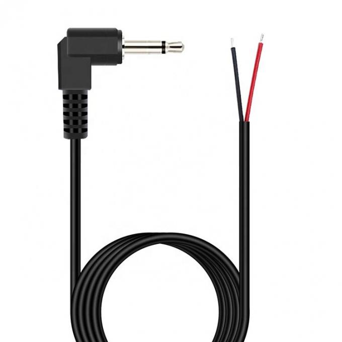 Ângulo direito de 90 graus 2 polos TS 3.5mm Jack de áudio estéreo para cola de porco despojado Cable final de fio nu em lata 0