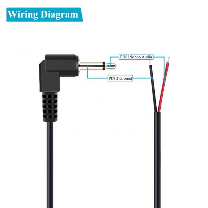 Ângulo direito de 90 graus 2 polos TS 3.5mm Jack de áudio estéreo para cola de porco despojado Cable final de fio nu em lata 1