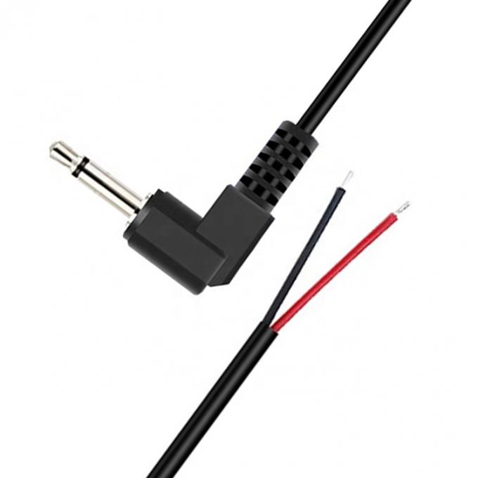 Ângulo direito de 90 graus 2 polos TS 3.5mm Jack de áudio estéreo para cola de porco despojado Cable final de fio nu em lata 2