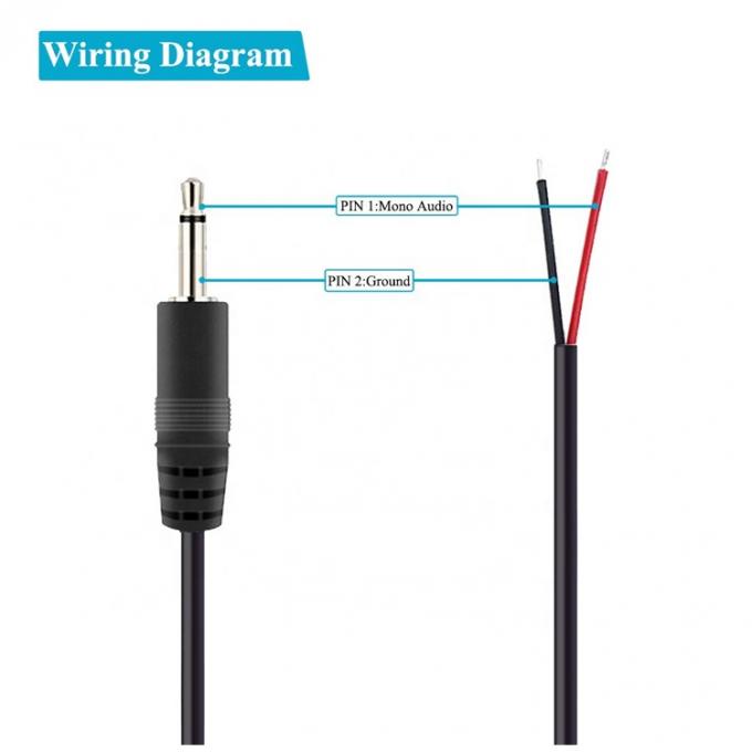 Custom 2 Poles TS 3.5mm Stereo Audio Mono Jack Plug-in masculino para Pigtail despojado Cable de fim de fio nu em lata 1