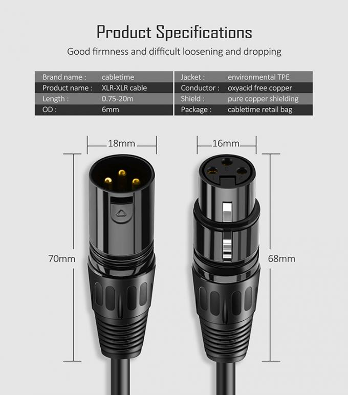 OEM Microfone HiFi Microfone 3 PIN XLR Conector de áudio Jack Homem para XLR Fêmea DMX cabo 3