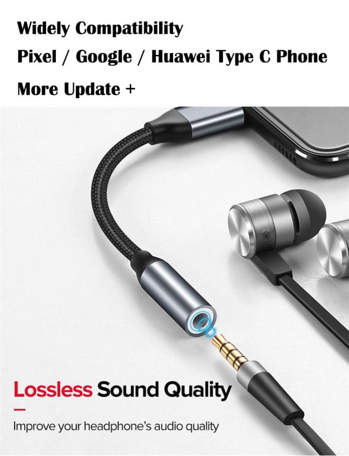 Adaptador de cabo de áudio de 3,5 mm de USB Tipo C para AUX de DAC altamente compatível para Samsung Pixel Google Phone 4