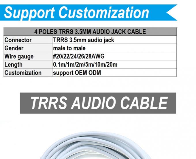 3.5mm Homem para Homem Fêmea Stereo AUX 3 Polos TRS 4 Polos TRRS Mono Jack Microfone Patch Audio Extension Cable 0