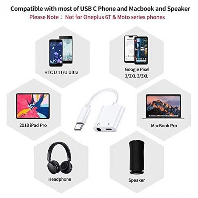 2 em 1 USB C para 3.5mm jack AUX fone de ouvido fone de ouvido dongle Adaptador para Samsung Note goole pixel 4 4XL 3 3XL 2 2XL 5