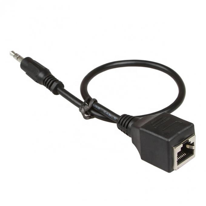 3.5mm Stereo Audio Jack para RJ45 Female Socket Ethernet Extender Cable 2