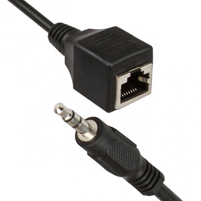 3.5mm Stereo Audio Jack para RJ45 Female Socket Ethernet Extender Cable 0