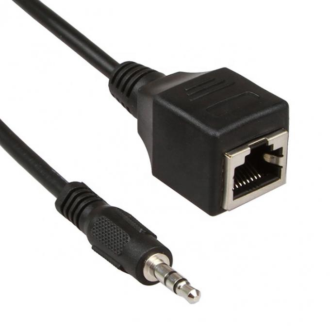 3.5mm Stereo Audio Jack para RJ45 Female Socket Ethernet Extender Cable 3