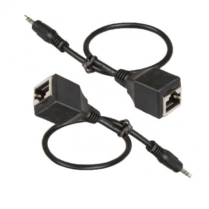 3.5mm Stereo Audio Jack para RJ45 Female Socket Ethernet Extender Cable 4