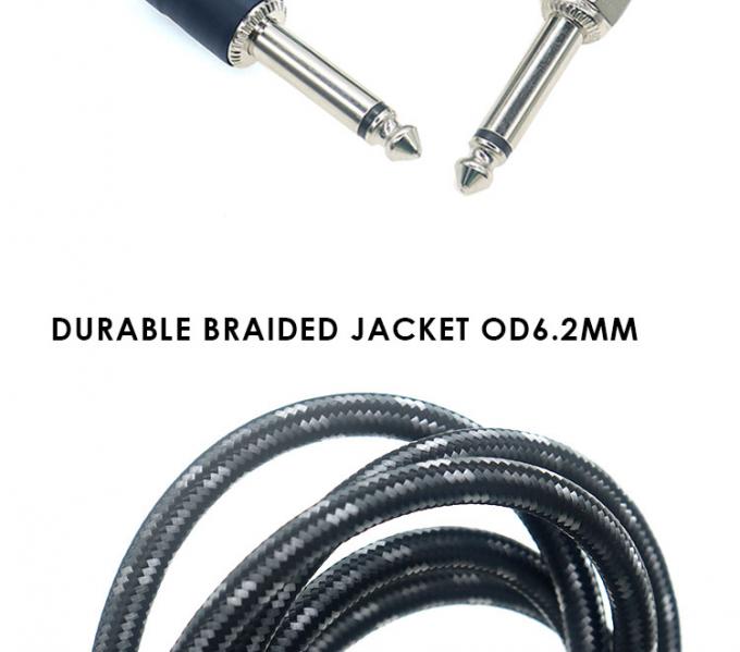 L Forma 90 graus ângulo reto para reto durável casaco trançado 6.35mm Ts Jack Instrumento guitarra elétrica patch cabo de áudio 3