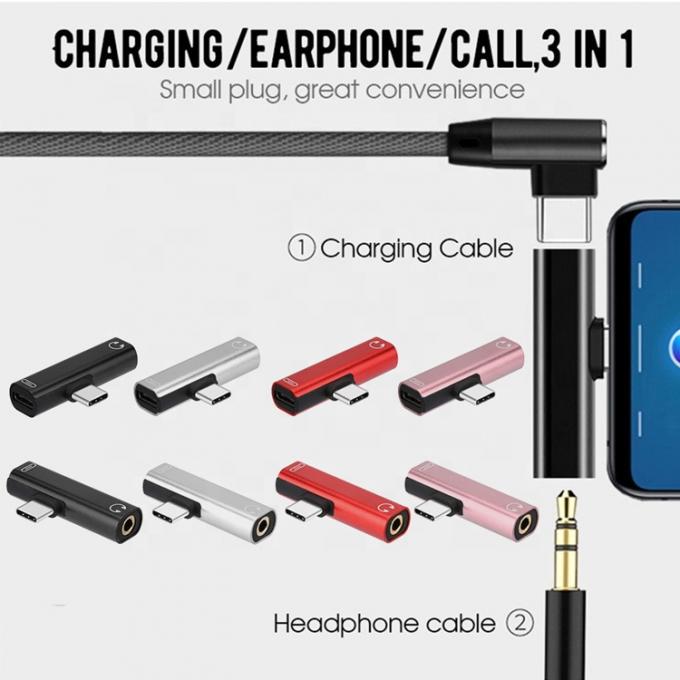 2 em 1 USB Tipo C para 3.5mm Jack PD Carregamento adaptador de áudio de fones de ouvido 1