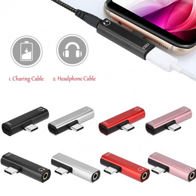 2 em 1 USB Tipo C para 3.5mm Jack PD Carregamento adaptador de áudio de fones de ouvido 0