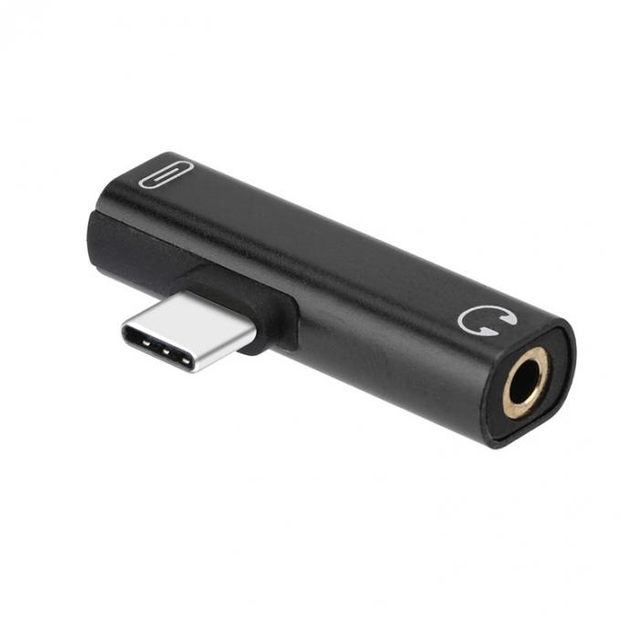 2 em 1 USB Tipo C para 3.5mm Jack PD Carregamento adaptador de áudio de fones de ouvido 3