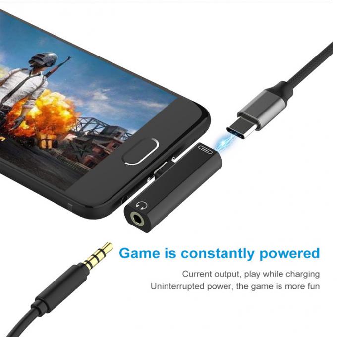 2 em 1 USB Tipo C para 3.5mm Jack PD Carregamento adaptador de áudio de fones de ouvido 7