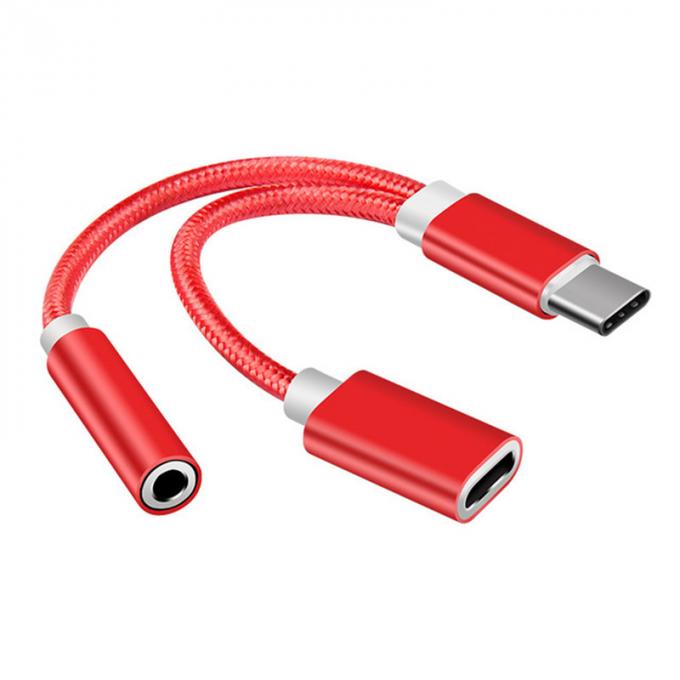 2 em 1 Tipo C a 3,5 mm Carregador Fone de ouvido Jack de áudio USB C Cable Portátil Tipo-C a 3,5 mm Adaptador de conector para telefone celular 1