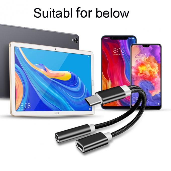 2 em 1 Tipo C a 3,5 mm Carregador Fone de ouvido Jack de áudio USB C Cable Portátil Tipo-C a 3,5 mm Adaptador de conector para telefone celular 6
