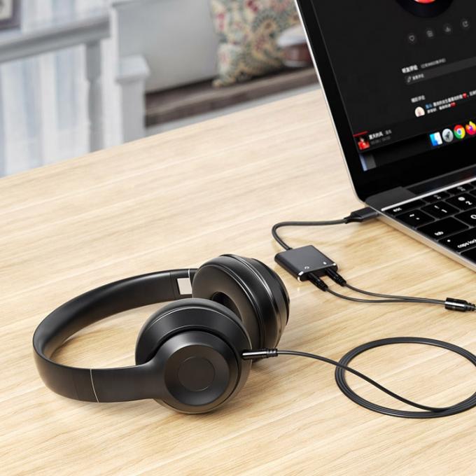 Plug and Play Audio Mic Studio Headset Adaptador de cartão de som externo USB para laptop 4