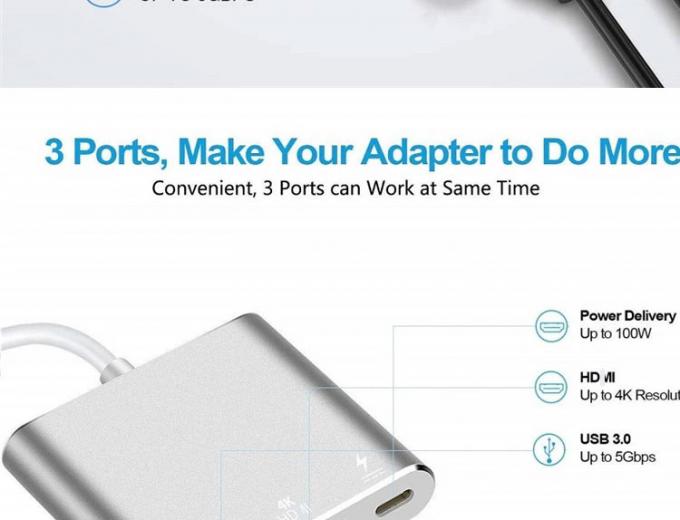 3 em 1 PD Carregamento 4K 1080P USB Tipo C OTG Docking Station Hub Adaptador 1