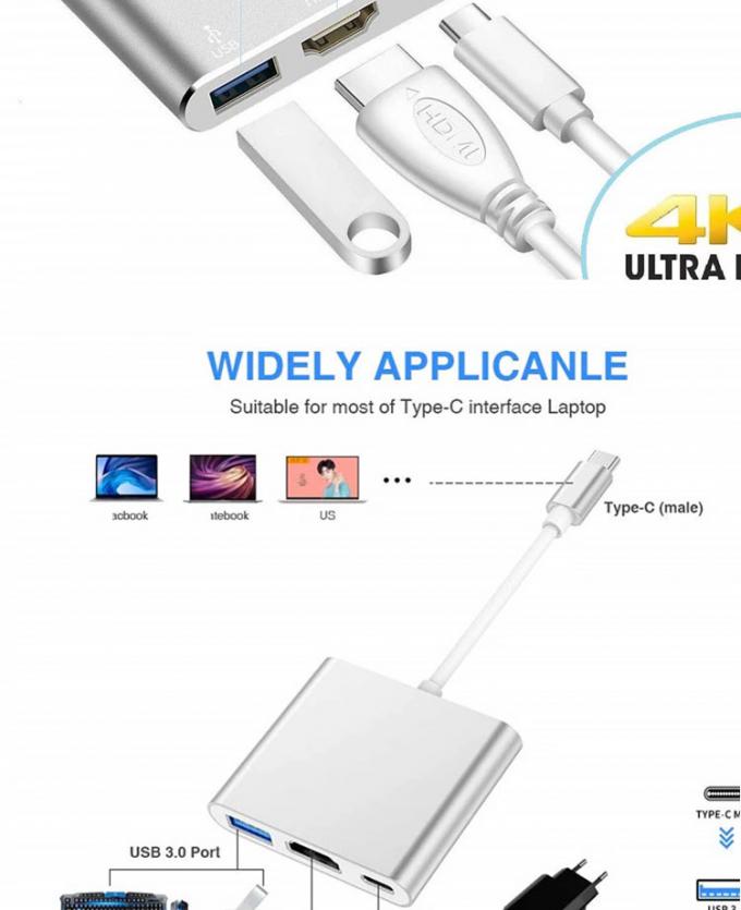 3 em 1 PD Carregamento 4K 1080P USB Tipo C OTG Docking Station Hub Adaptador 2