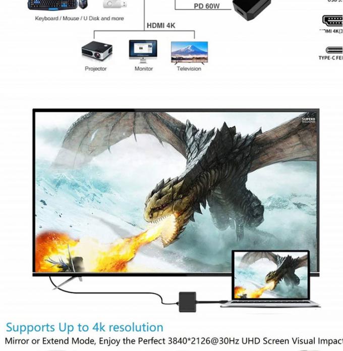 3 em 1 PD Carregamento 4K 1080P USB Tipo C OTG Docking Station Hub Adaptador 3