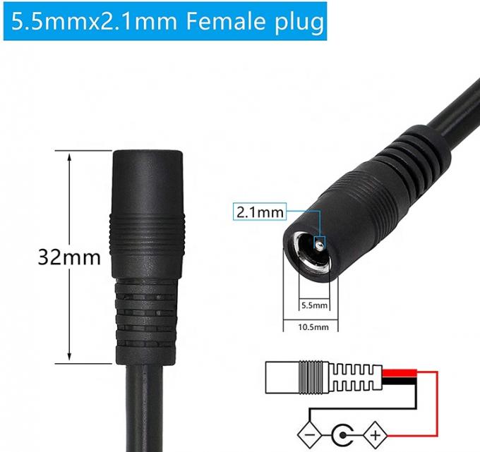 12V 24V DC Jack de entrada de alimentação 2.1x5.5mm Conector de barril de tomada masculino-feminino para abrir cabo de alimentação DC Pigtail 4