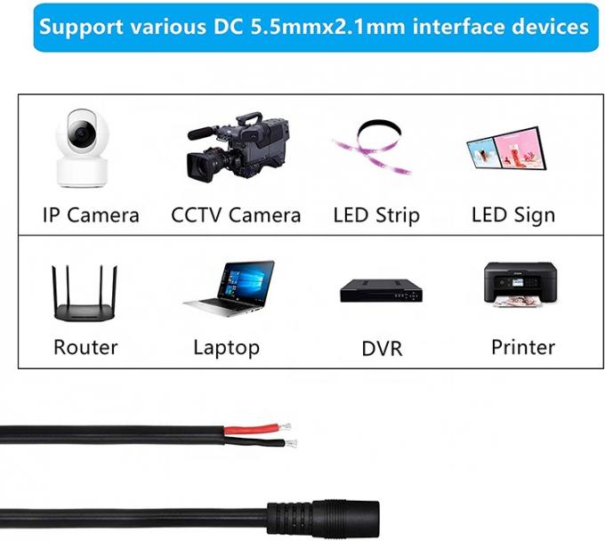 12V 24V DC Jack de entrada de alimentação 2.1x5.5mm Conector de barril de tomada masculino-feminino para abrir cabo de alimentação DC Pigtail 5