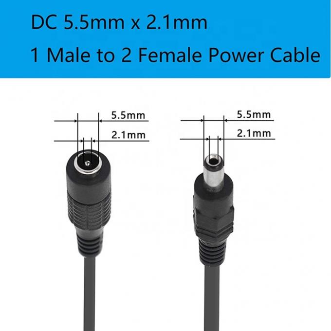 1 a 2 maneiras 1 Fêmea a 2 Homem 5.5x2.1 mm Cable DC Power Supply Splitter para câmera de vigilância de vídeo LED Strip 2