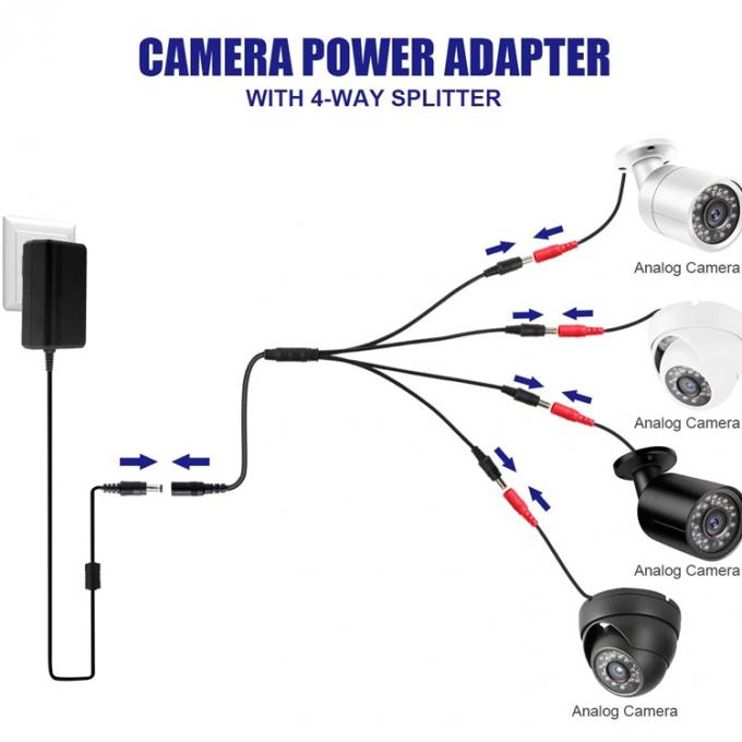 1 a 4 vias 1 Fêmea a 4 Homem 5.5x2.1 mm DC Power Supply Splitter Cable para CCTV Camera LED 5